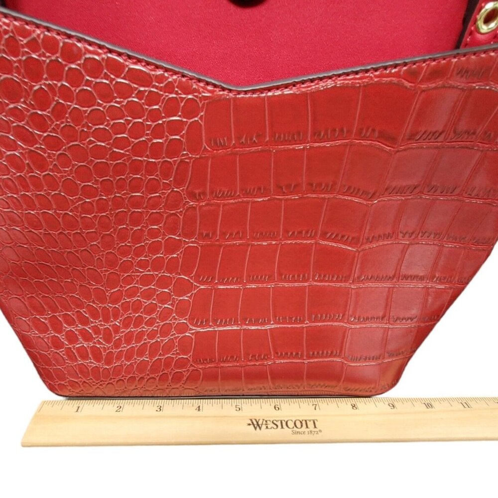 Anne Klein Red Croc Embossed Perfect Tote Red Bucket Shoulder Bag Gold-Tone Acce - Picture 13 of 16